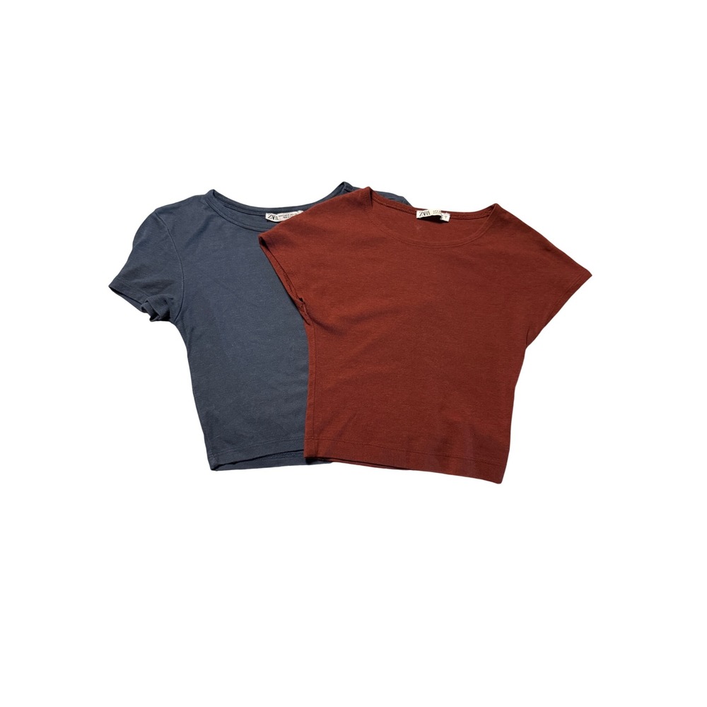 Zara 2 Size Small Baby Tees Navy Blue & Maroon Red Y2K Causal Scoop Neck